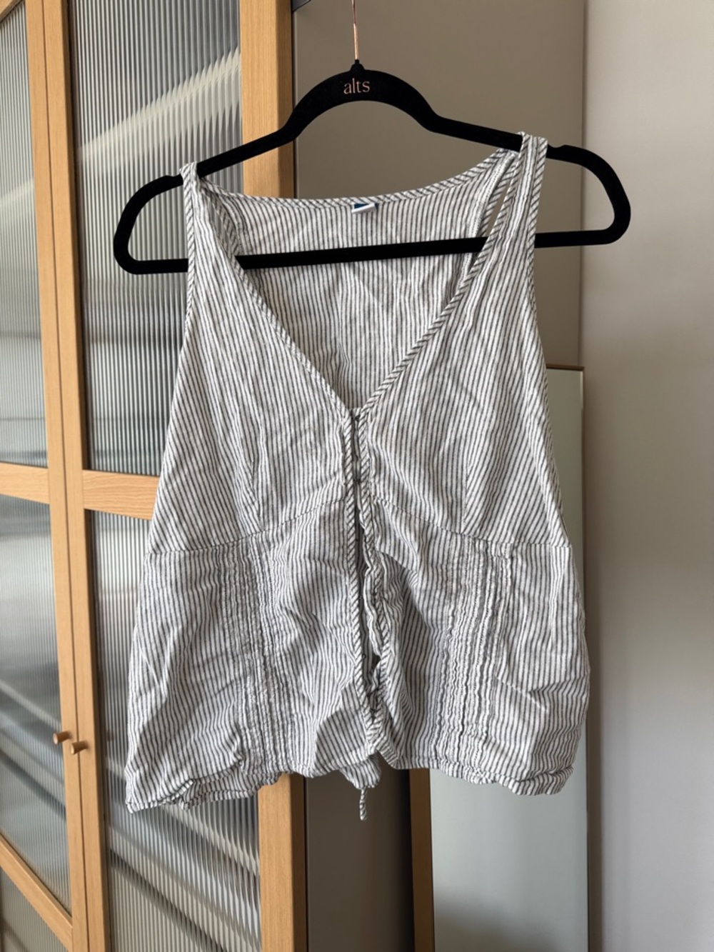 Striped Linen Hook Front Women's Camisole with Corset Back